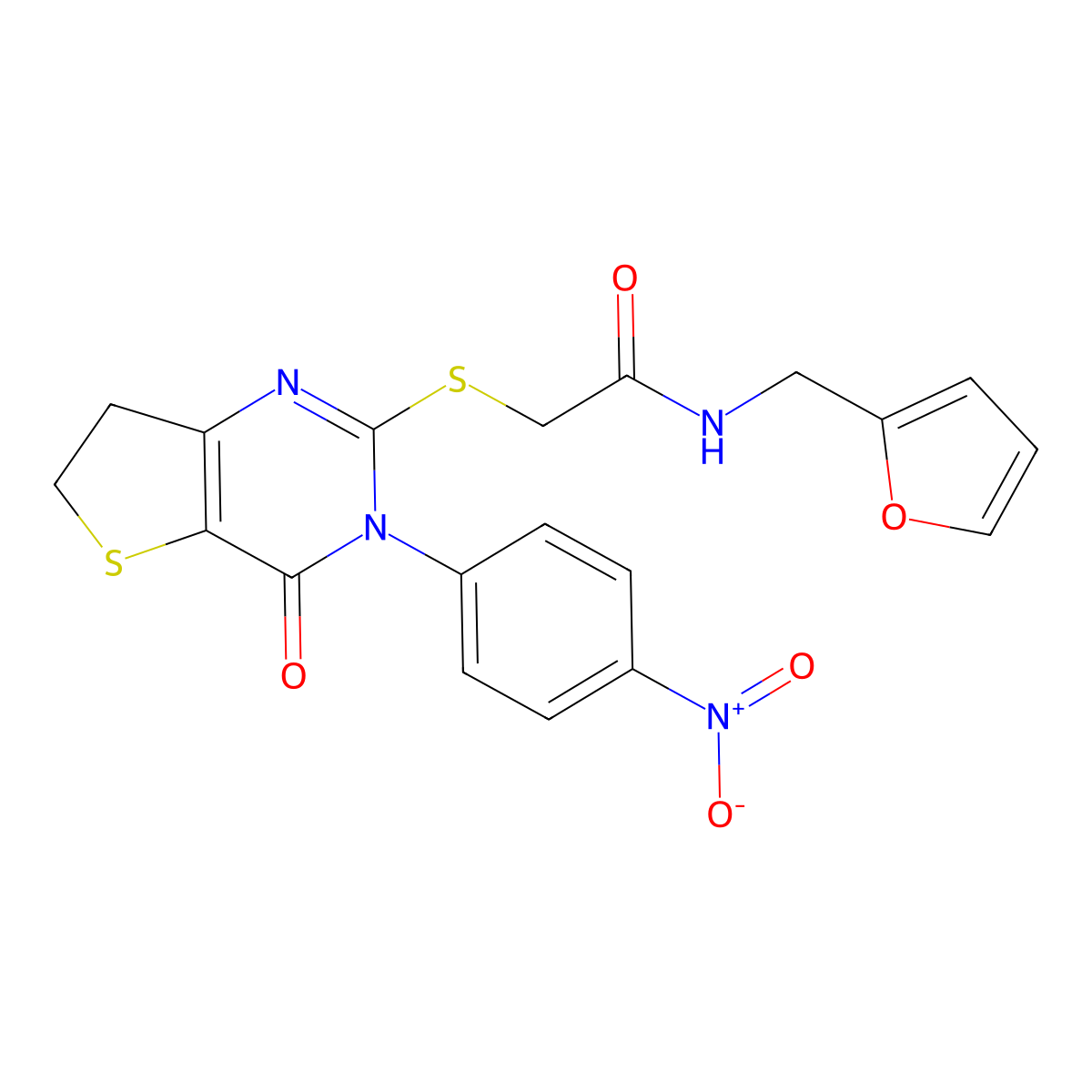 N-(furan-2-ylmethyl)-2-((3-(4-nitrophenyl)-4-oxo-3,4,6,7-tetrahydrothieno[3,2-d]pyrimidin-2-yl)thio)acetamide molecular structure, CAS 687568-54-3