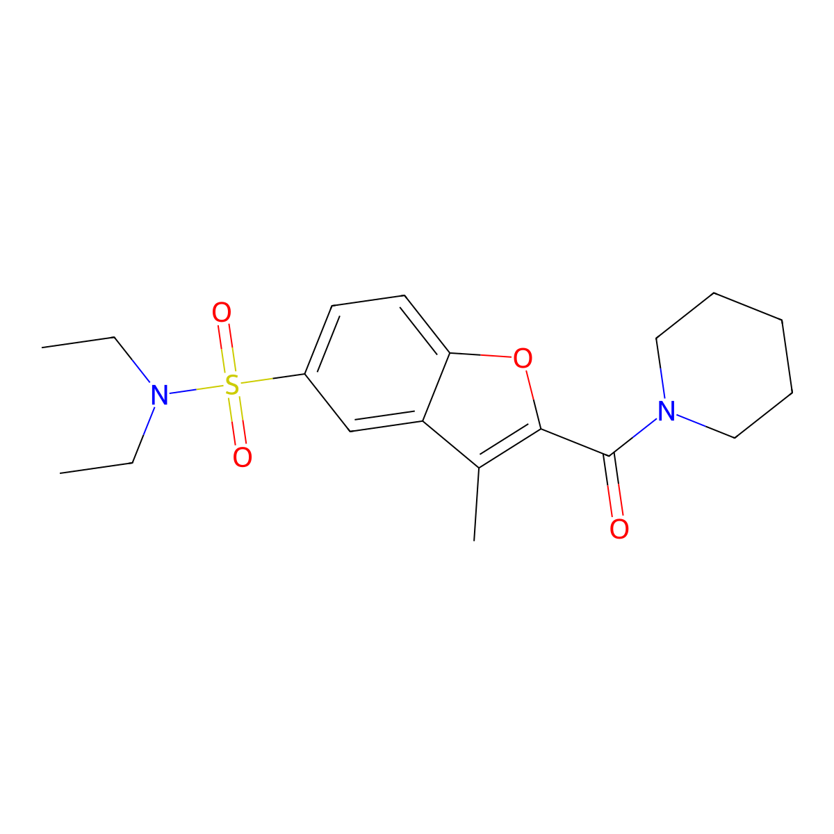 N,N-diethyl-3-methyl-2-(piperidine-1-carbonyl)benzofuran-5-sulfonamide molecular structure, CAS 687568-55-4
