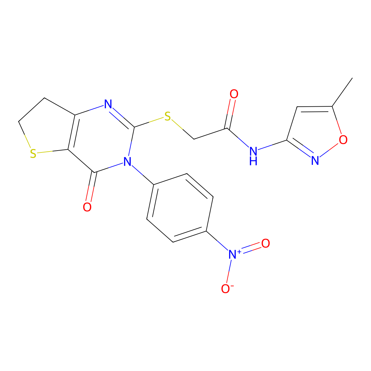 N-(5-methyl-1,2-oxazol-3-yl)-2-[[3-(4-nitrophenyl)-4-oxo-6,7-dihydrothieno[3,2-d]pyrimidin-2-yl]sulfanyl]acetamide molecular structure, CAS 687568-64-5