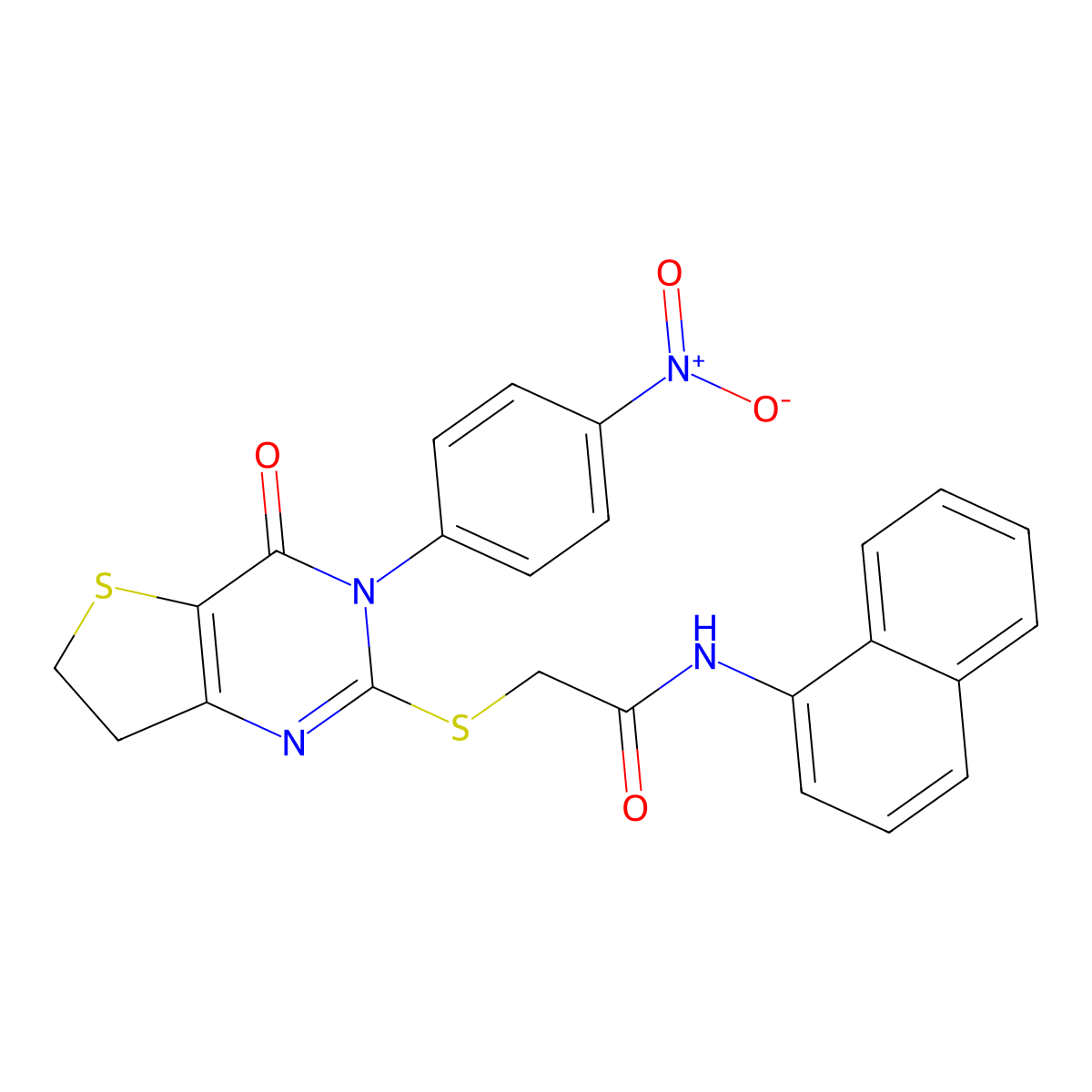 N-naphthalen-1-yl-2-[[3-(4-nitrophenyl)-4-oxo-6,7-dihydrothieno[3,2-d]pyrimidin-2-yl]sulfanyl]acetamide molecular structure, CAS 687568-89-4