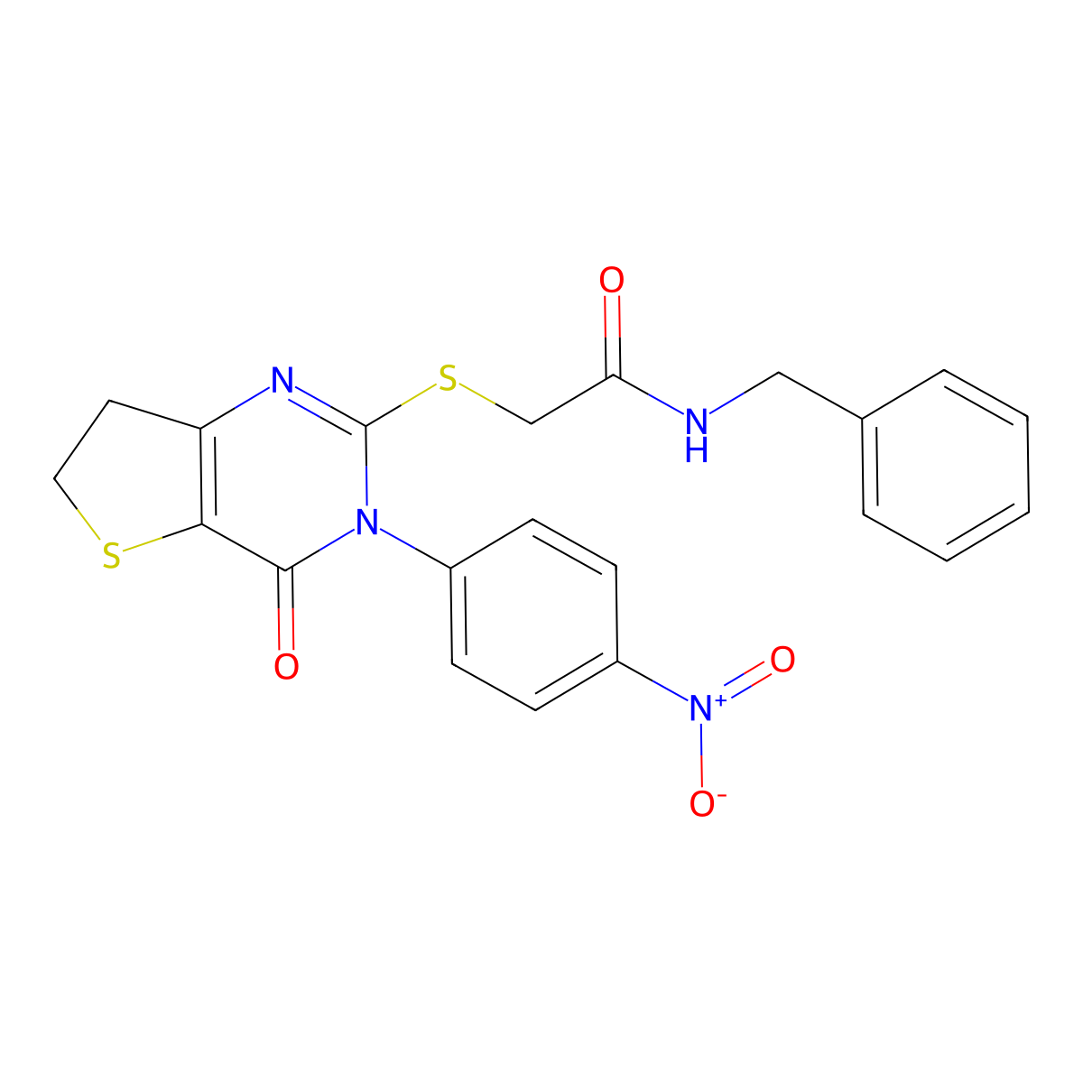 N-benzyl-2-((3-(4-nitrophenyl)-4-oxo-3,4,6,7-tetrahydrothieno[3,2-d]pyrimidin-2-yl)thio)acetamide molecular structure, CAS 687568-94-1