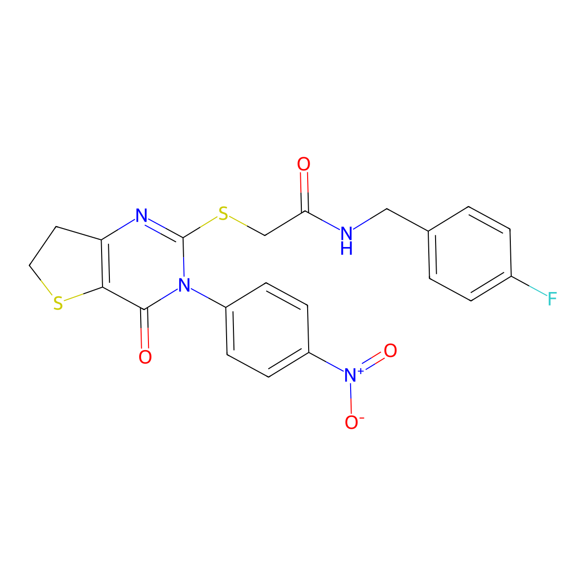 N-(4-fluorobenzyl)-2-((3-(4-nitrophenyl)-4-oxo-3,4,6,7-tetrahydrothieno[3,2-d]pyrimidin-2-yl)thio)acetamide molecular structure, CAS 687568-99-6