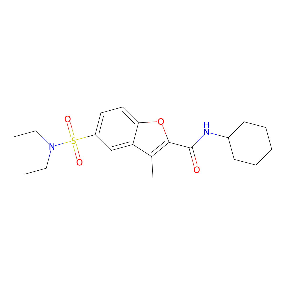 N-cyclohexyl-5-(diethylsulfamoyl)-3-methyl-1-benzofuran-2-carboxamide molecular structure, CAS 687569-00-2