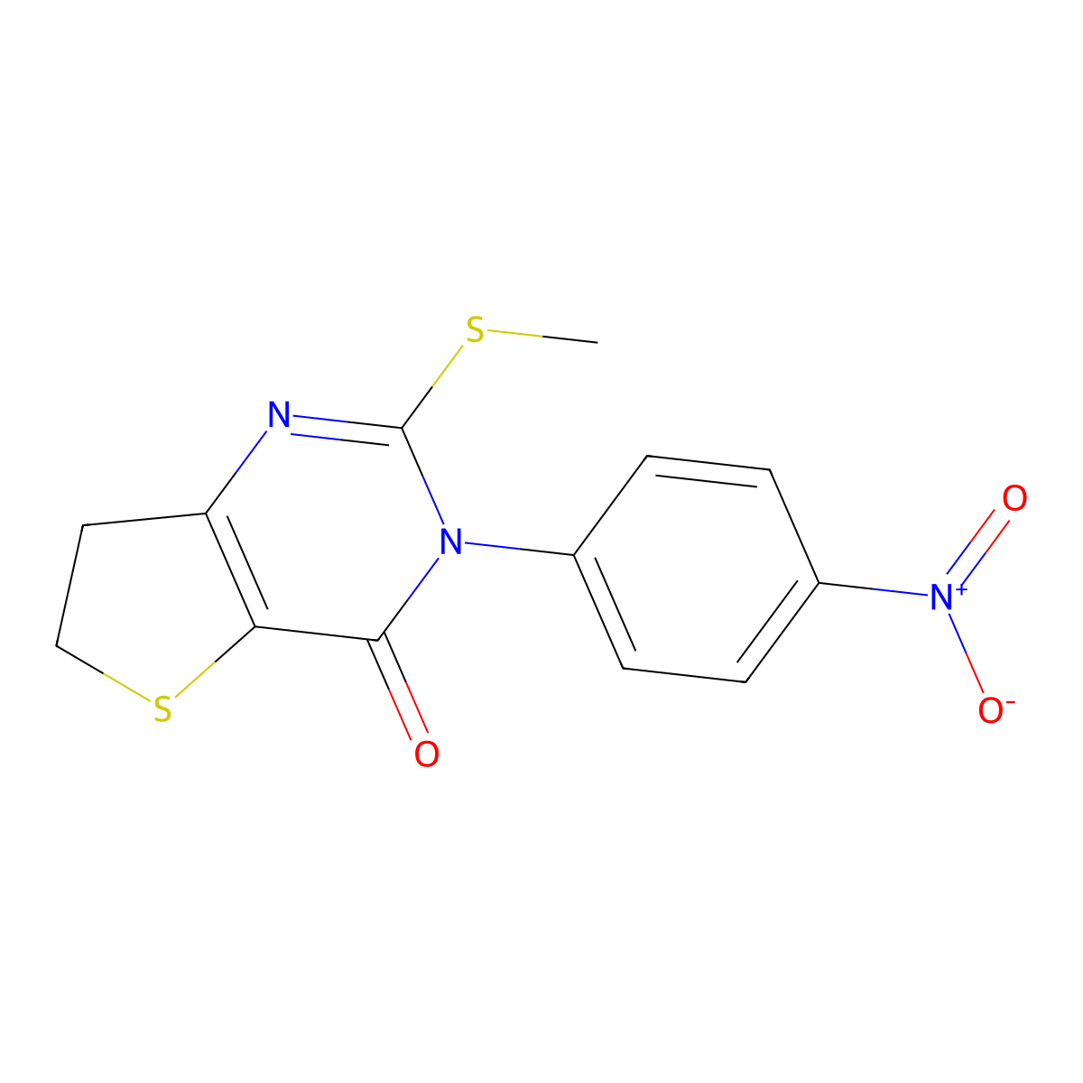 2-(methylthio)-3-(4-nitrophenyl)-6,7-dihydrothieno[3,2-d]pyrimidin-4(3H)-one molecular structure, CAS 687569-08-0
