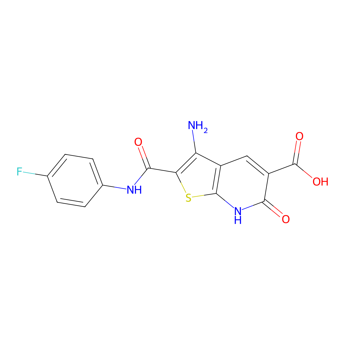 3-Amino-2-((4-fluorophenyl)carbamoyl)-6-oxo-6,7-dihydrothieno[2,3-b]pyridine-5-carboxylic acid molecular structure, CAS 687569-21-7
