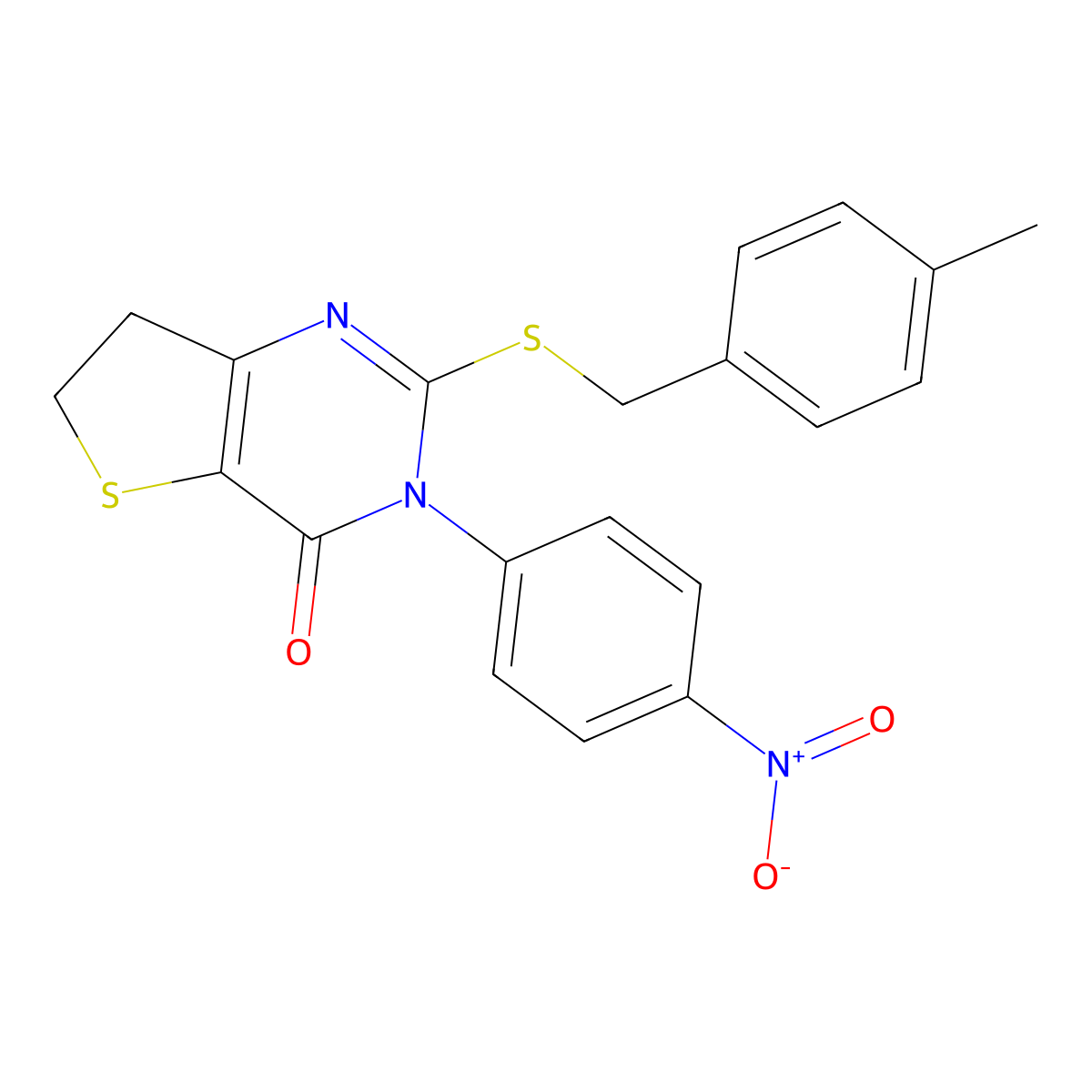 2-((4-methylbenzyl)thio)-3-(4-nitrophenyl)-6,7-dihydrothieno[3,2-d]pyrimidin-4(3H)-one molecular structure, CAS 687569-28-4