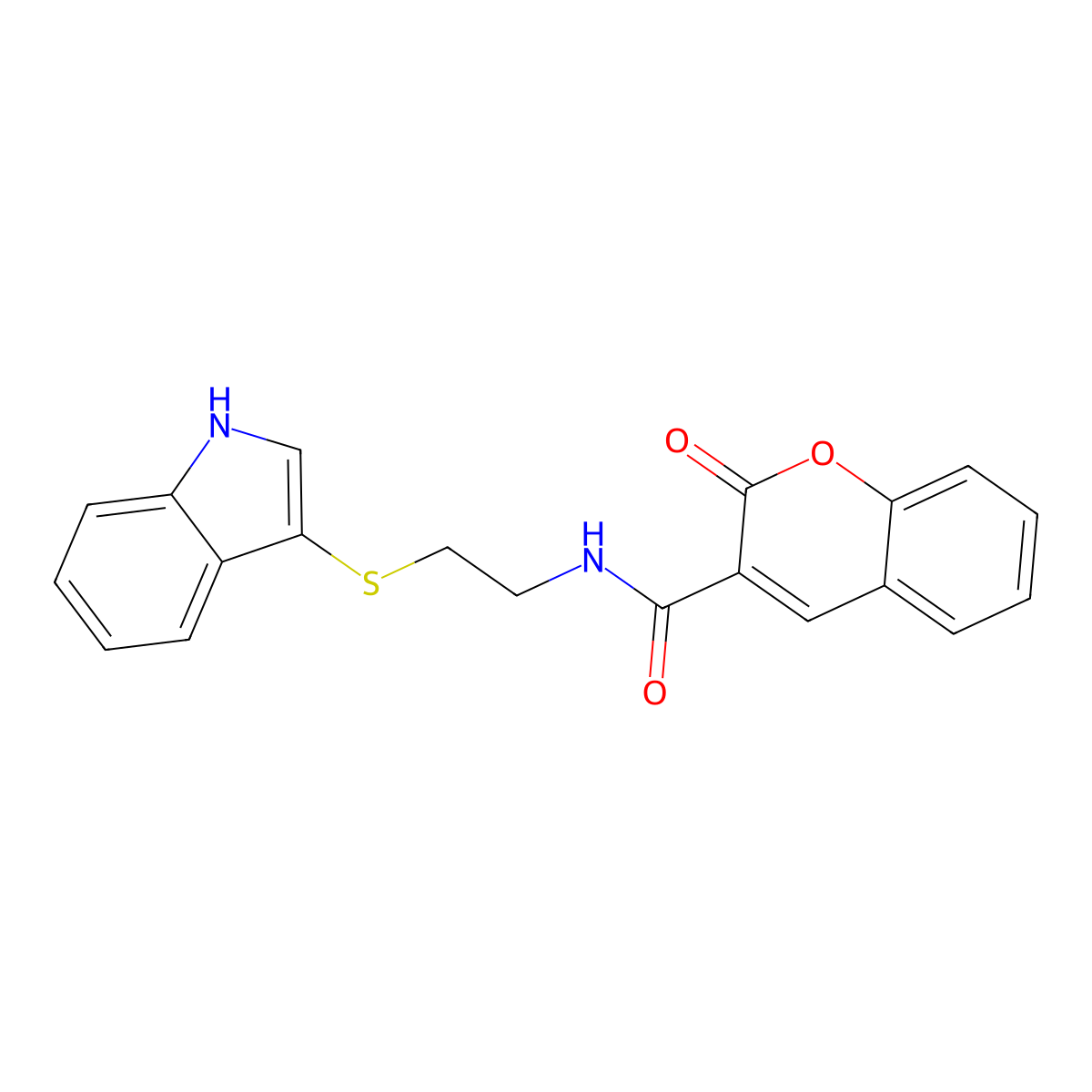 N-(2-((1H-indol-3-yl)thio)ethyl)-2-oxo-2H-chromene-3-carboxamide molecular structure, CAS 687569-30-8