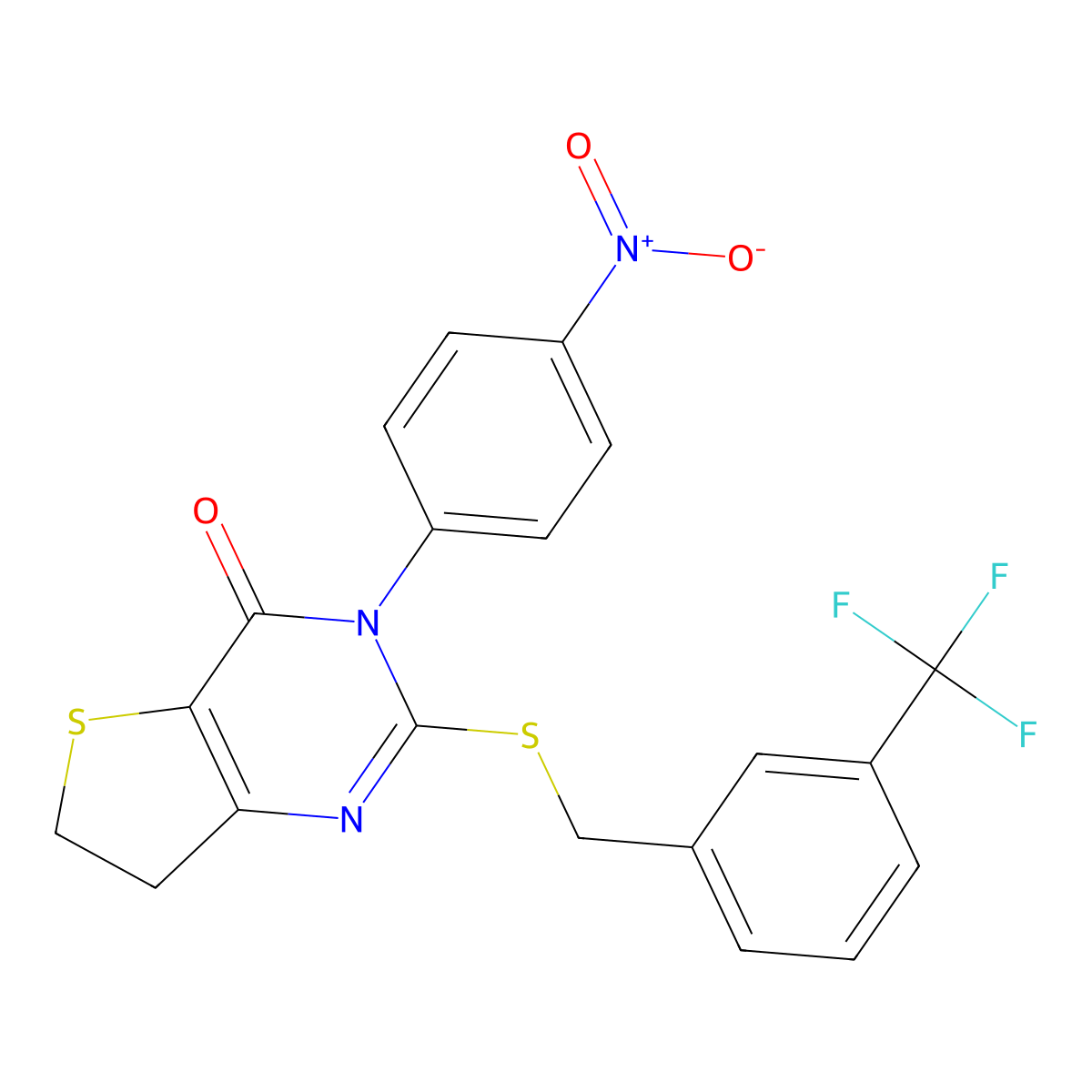 3-(4-nitrophenyl)-2-((3-(trifluoromethyl)benzyl)thio)-6,7-dihydrothieno[3,2-d]pyrimidin-4(3H)-one molecular structure, CAS 687569-32-0