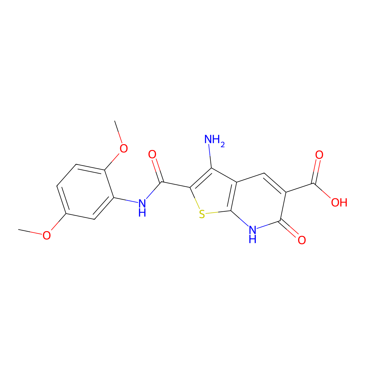 3-Amino-2-((2,5-dimethoxyphenyl)carbamoyl)-6-oxo-6,7-dihydrothieno[2,3-b]pyridine-5-carboxylic acid molecular structure, CAS 687569-63-7