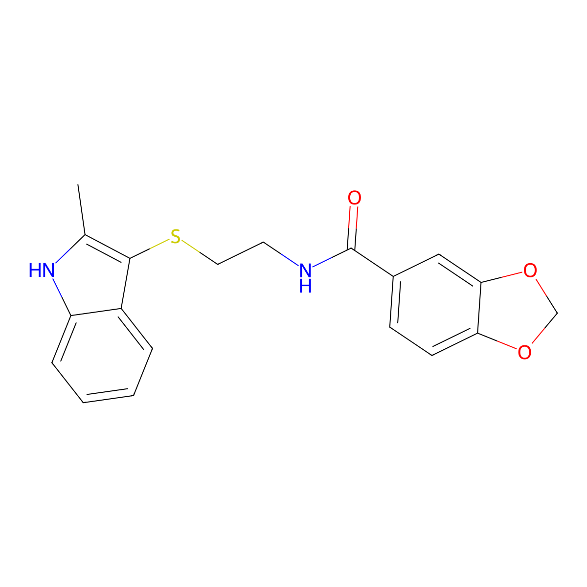 N-[2-[(2-methyl-1H-indol-3-yl)sulfanyl]ethyl]-1,3-benzodioxole-5-carboxamide molecular structure, CAS 687569-73-9