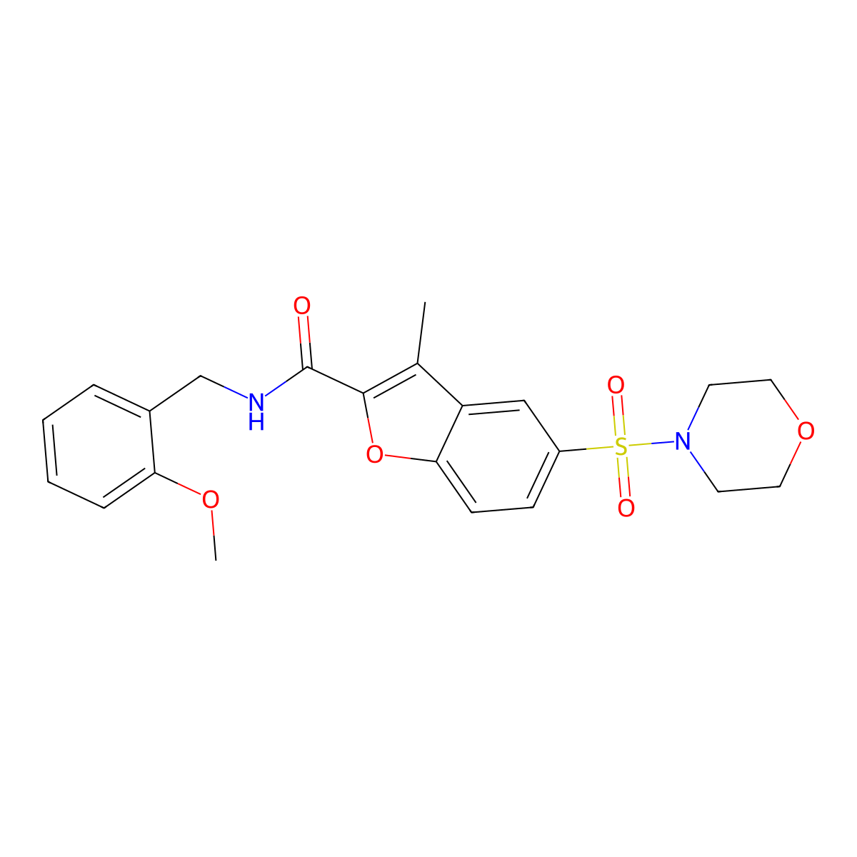 N-[(2-Methoxyphenyl)methyl]-3-methyl-5-(morpholine-4-sulfonyl)-1-benzofuran-2-carboxamide molecular structure, CAS 687570-46-3