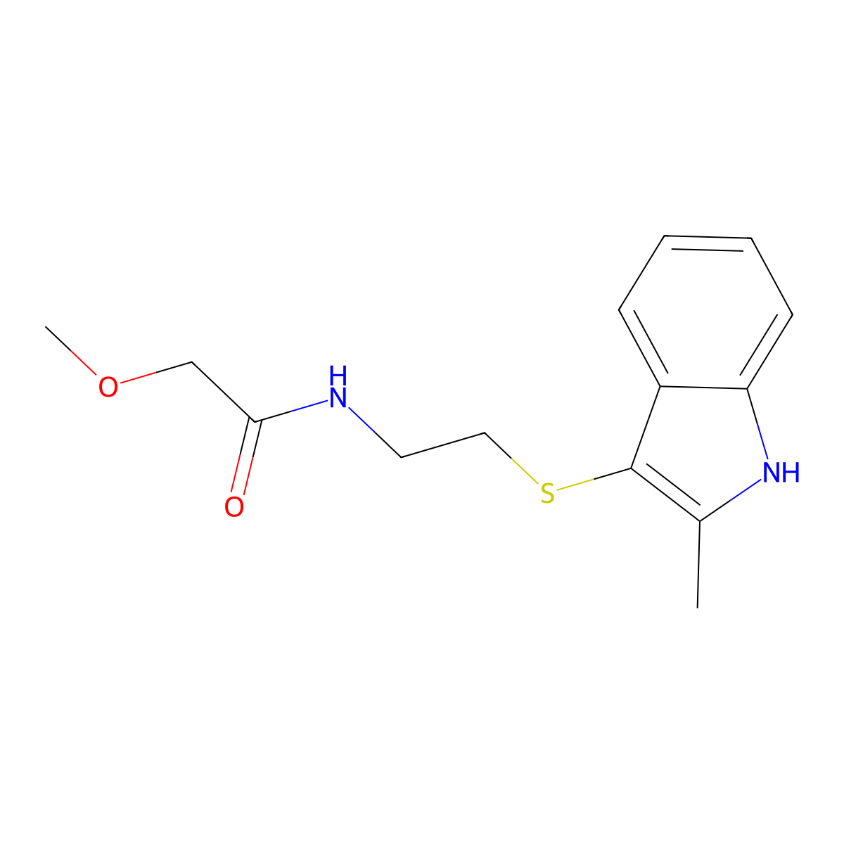 2-methoxy-N-(2-((2-methyl-1H-indol-3-yl)thio)ethyl)acetamide molecular structure, CAS 687570-56-5