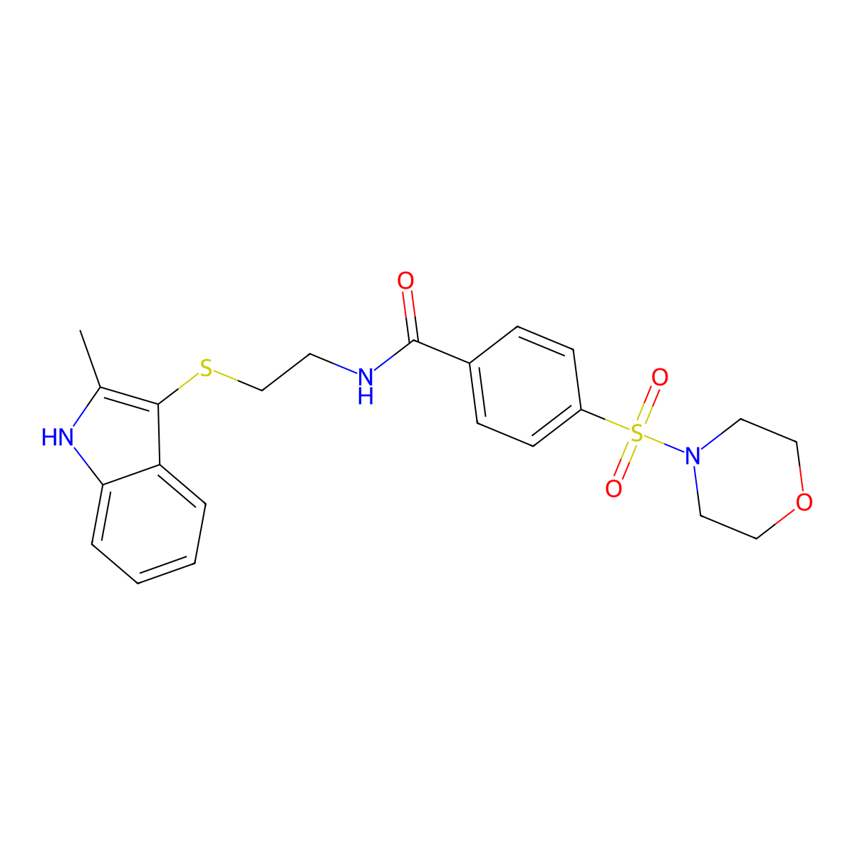 N-(2-((2-methyl-1H-indol-3-yl)thio)ethyl)-4-(morpholinosulfonyl)benzamide molecular structure, CAS 687574-09-0
