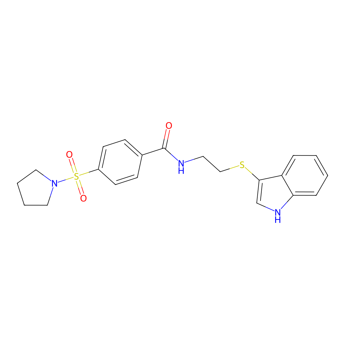 N-(2-((1H-indol-3-yl)thio)ethyl)-4-(pyrrolidin-1-ylsulfonyl)benzamide molecular structure, CAS 687574-33-0