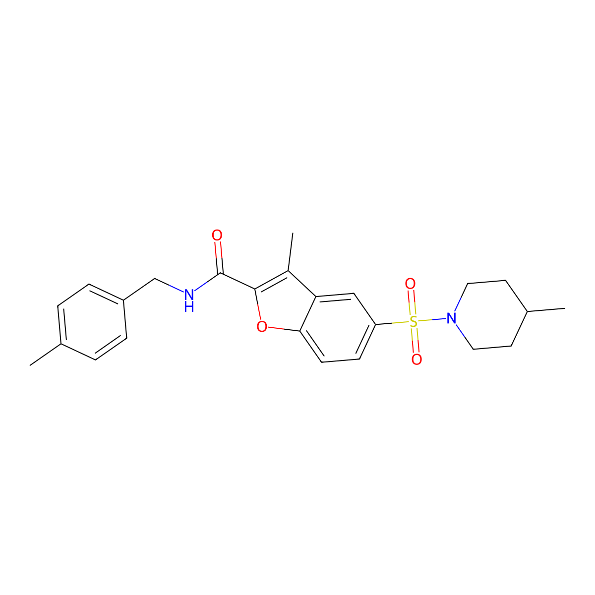 3-Methyl-N-[(4-methylphenyl)methyl]-5-[(4-methylpiperidin-1-YL)sulfonyl]-1-benzofuran-2-carboxamide molecular structure, CAS 687574-64-7