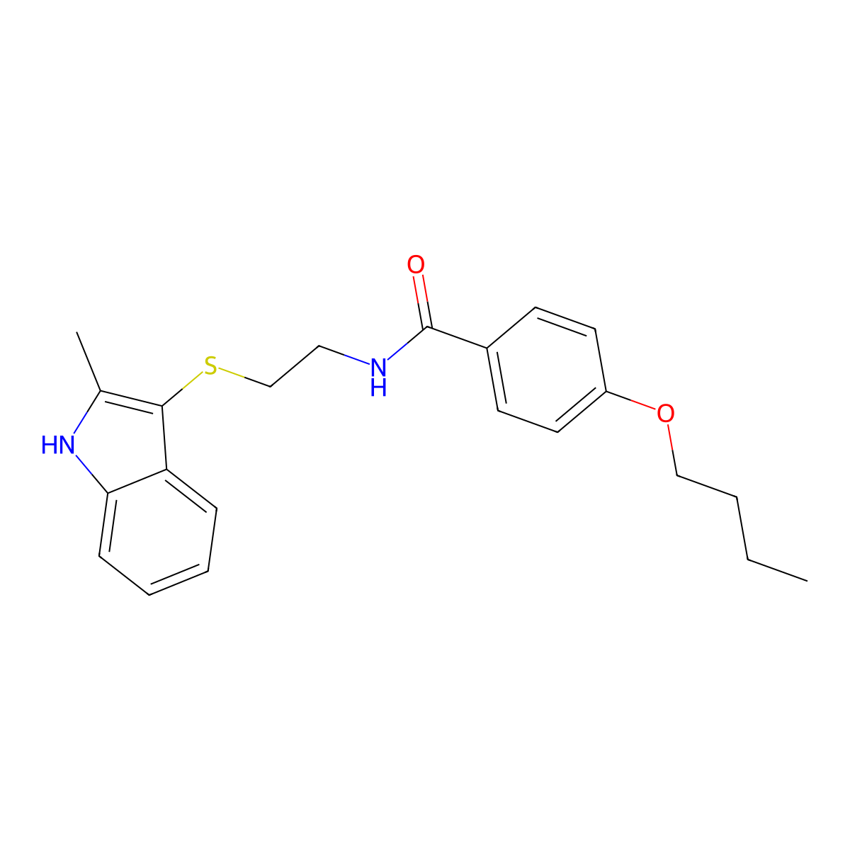 4-butoxy-N-(2-((2-methyl-1H-indol-3-yl)thio)ethyl)benzamide molecular structure, CAS 687574-98-7