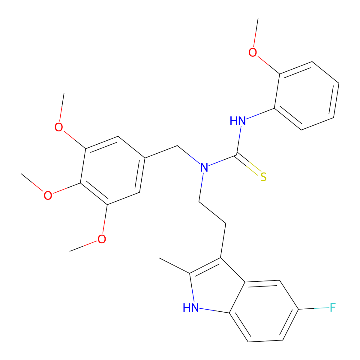 1-[2-(5-fluoro-2-methyl-1H-indol-3-yl)ethyl]-3-(2-methoxyphenyl)-1-[(3,4,5-trimethoxyphenyl)methyl]thiourea molecular structure, CAS 687579-00-6