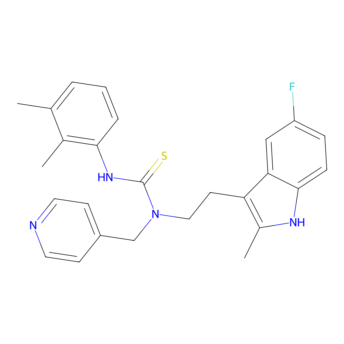 3-(2,3-dimethylphenyl)-1-(2-(5-fluoro-2-methyl-1H-indol-3-yl)ethyl)-1-(pyridin-4-ylmethyl)thiourea molecular structure, CAS 687579-11-9