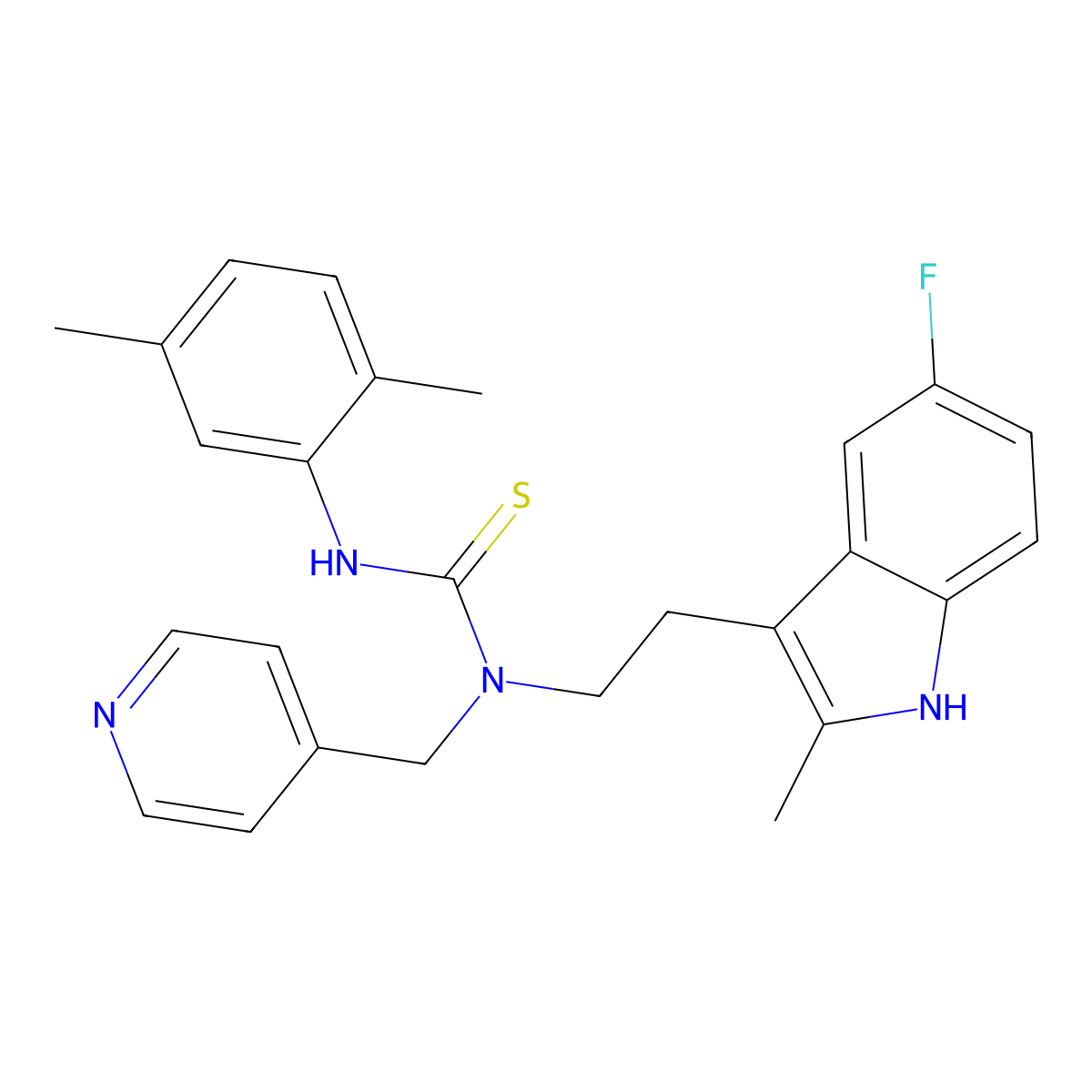 3-(2,5-dimethylphenyl)-1-(2-(5-fluoro-2-methyl-1H-indol-3-yl)ethyl)-1-(pyridin-4-ylmethyl)thiourea molecular structure, CAS 687579-12-0