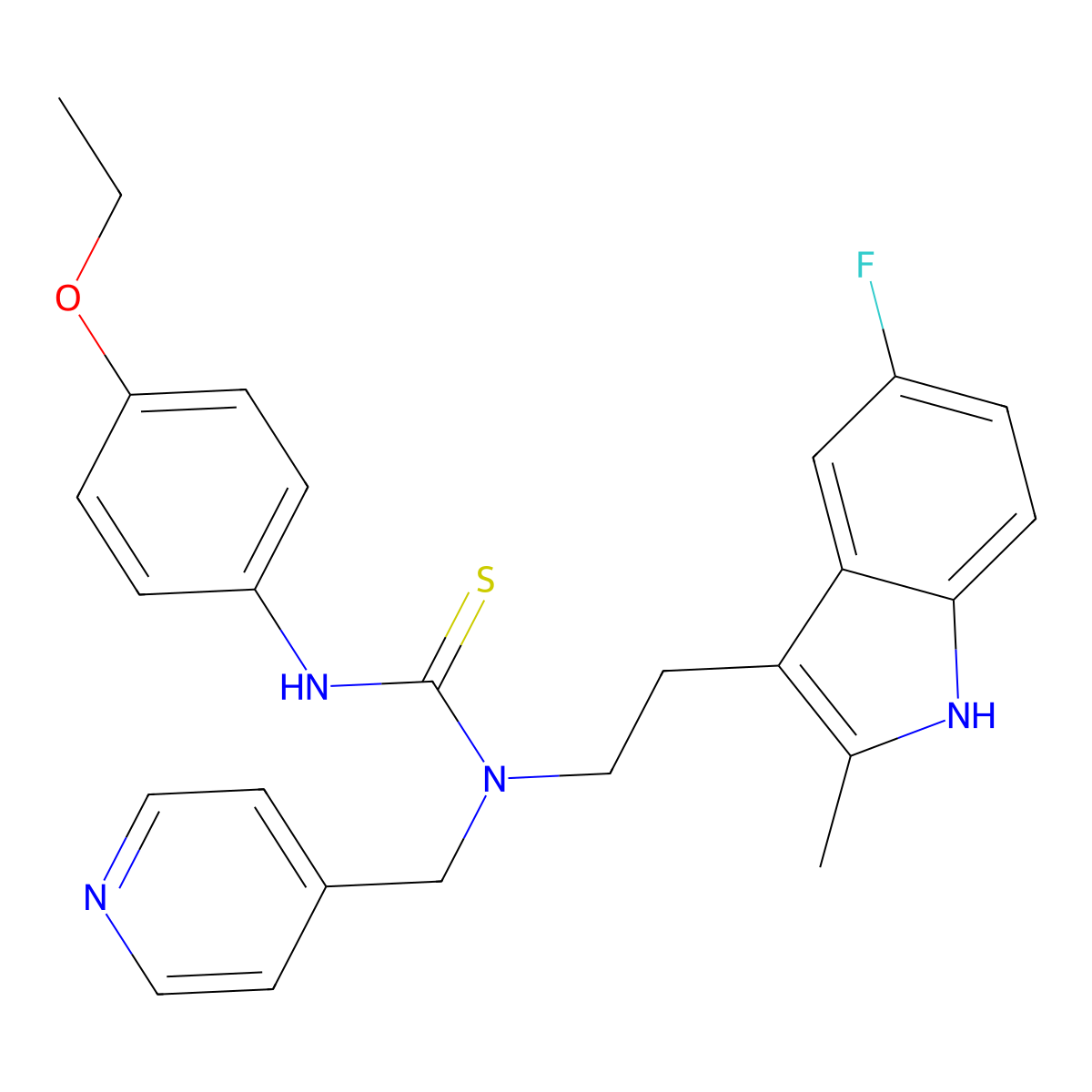 3-(4-ethoxyphenyl)-1-(2-(5-fluoro-2-methyl-1H-indol-3-yl)ethyl)-1-(pyridin-4-ylmethyl)thiourea molecular structure, CAS 687579-16-4