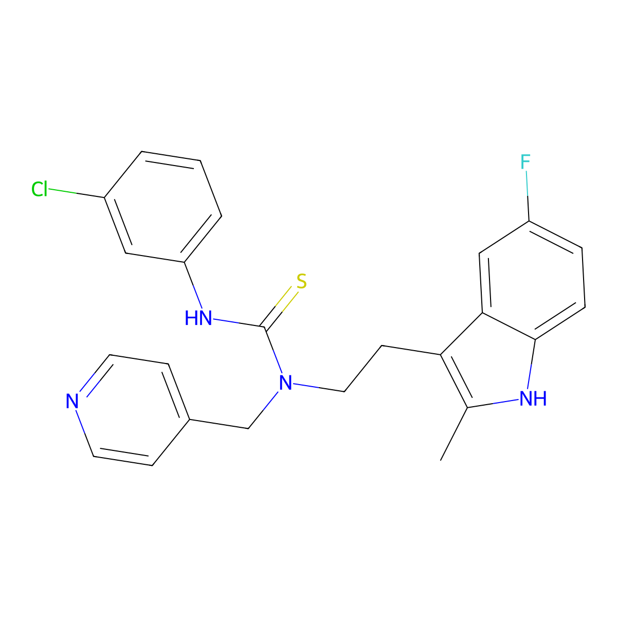 3-(3-chlorophenyl)-1-(2-(5-fluoro-2-methyl-1H-indol-3-yl)ethyl)-1-(pyridin-4-ylmethyl)thiourea molecular structure, CAS 687579-19-7