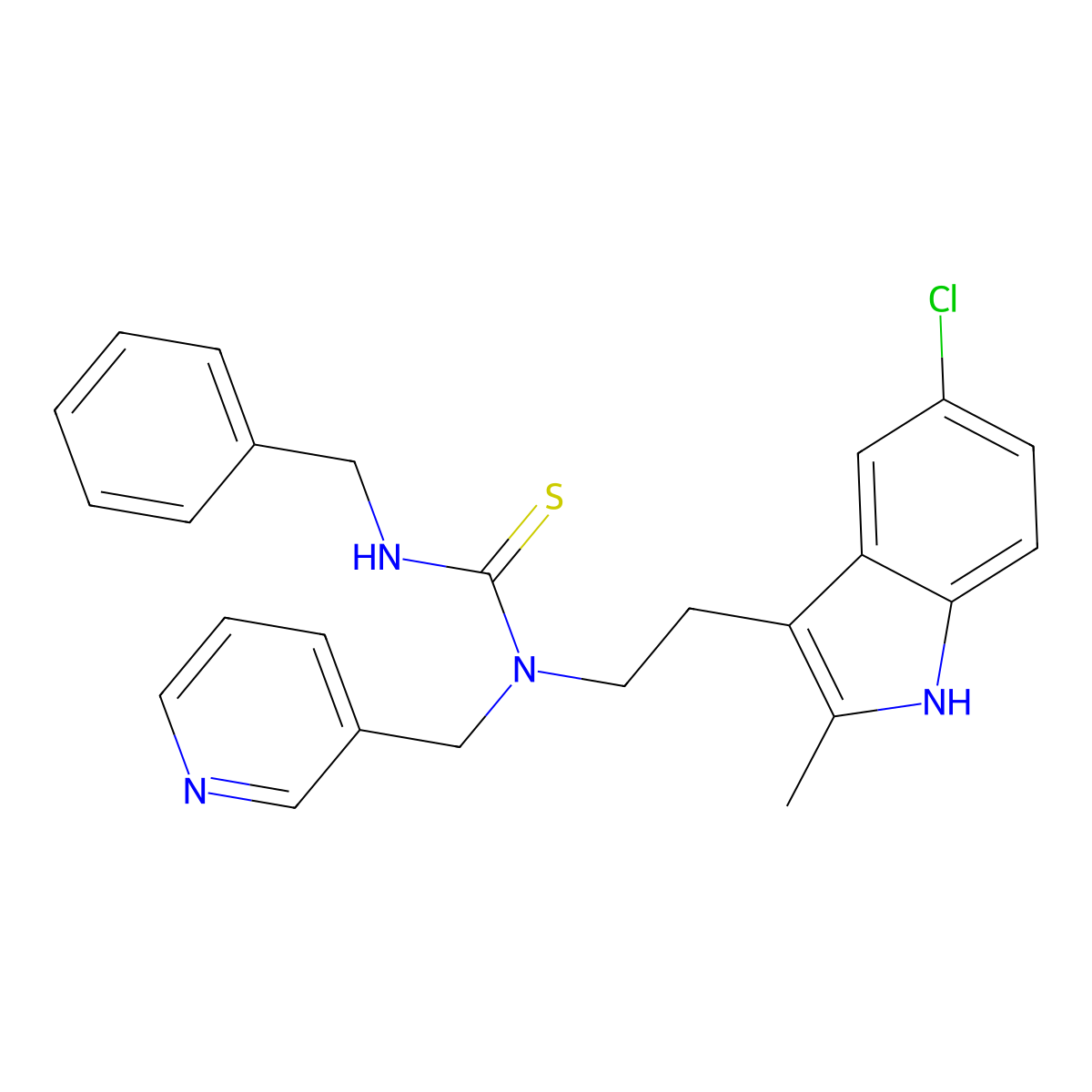 3-benzyl-1-[2-(5-chloro-2-methyl-1H-indol-3-yl)ethyl]-1-(pyridin-3-ylmethyl)thiourea molecular structure, CAS 687579-39-1