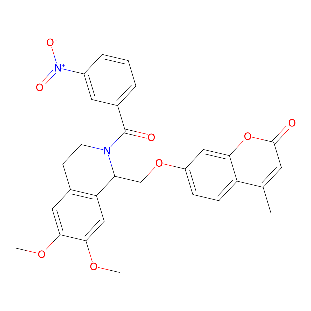 7-[[6,7-dimethoxy-2-(3-nitrobenzoyl)-3,4-dihydro-1H-isoquinolin-1-yl]methoxy]-4-methylchromen-2-one molecular structure, CAS 687579-65-3