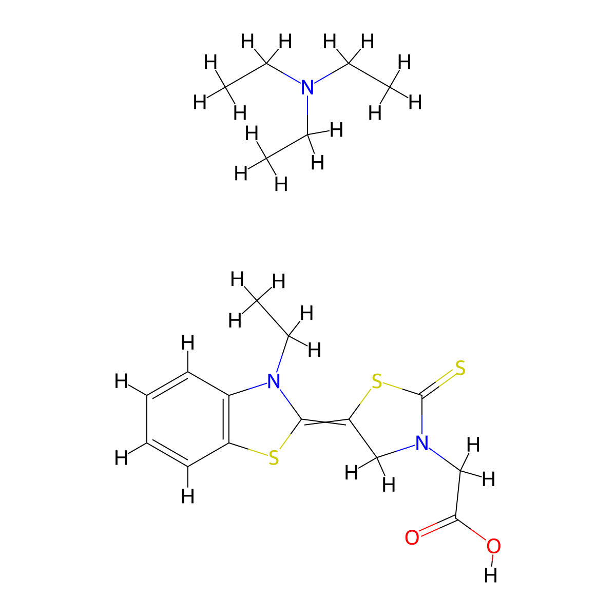 3-Thiazolidineacetic acid, 5-(3-ethyl-2(3H)-benzothiazolylidene)-2-thioxo-, compd. with N,N-diethylethanamine (1:1) molecular structure, CAS 68758-84-9