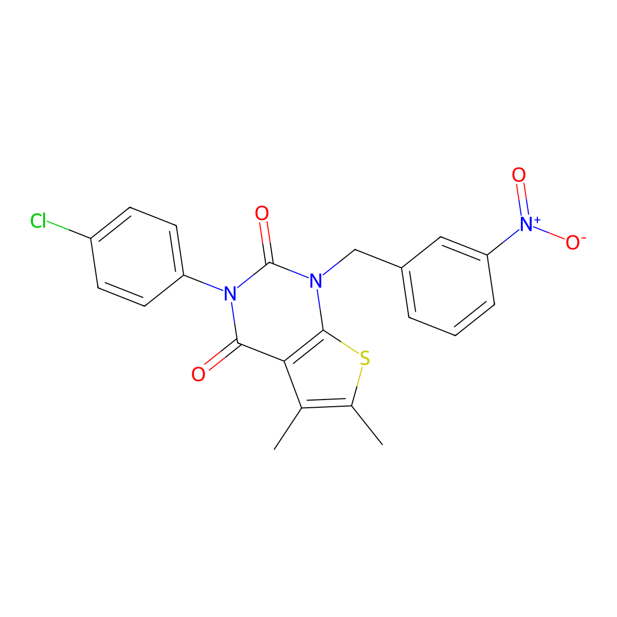 3-(4-chlorophenyl)-5,6-dimethyl-1-(3-nitrobenzyl)thieno[2,3-d]pyrimidine-2,4(1H,3H)-dione molecular structure, CAS 687580-74-1