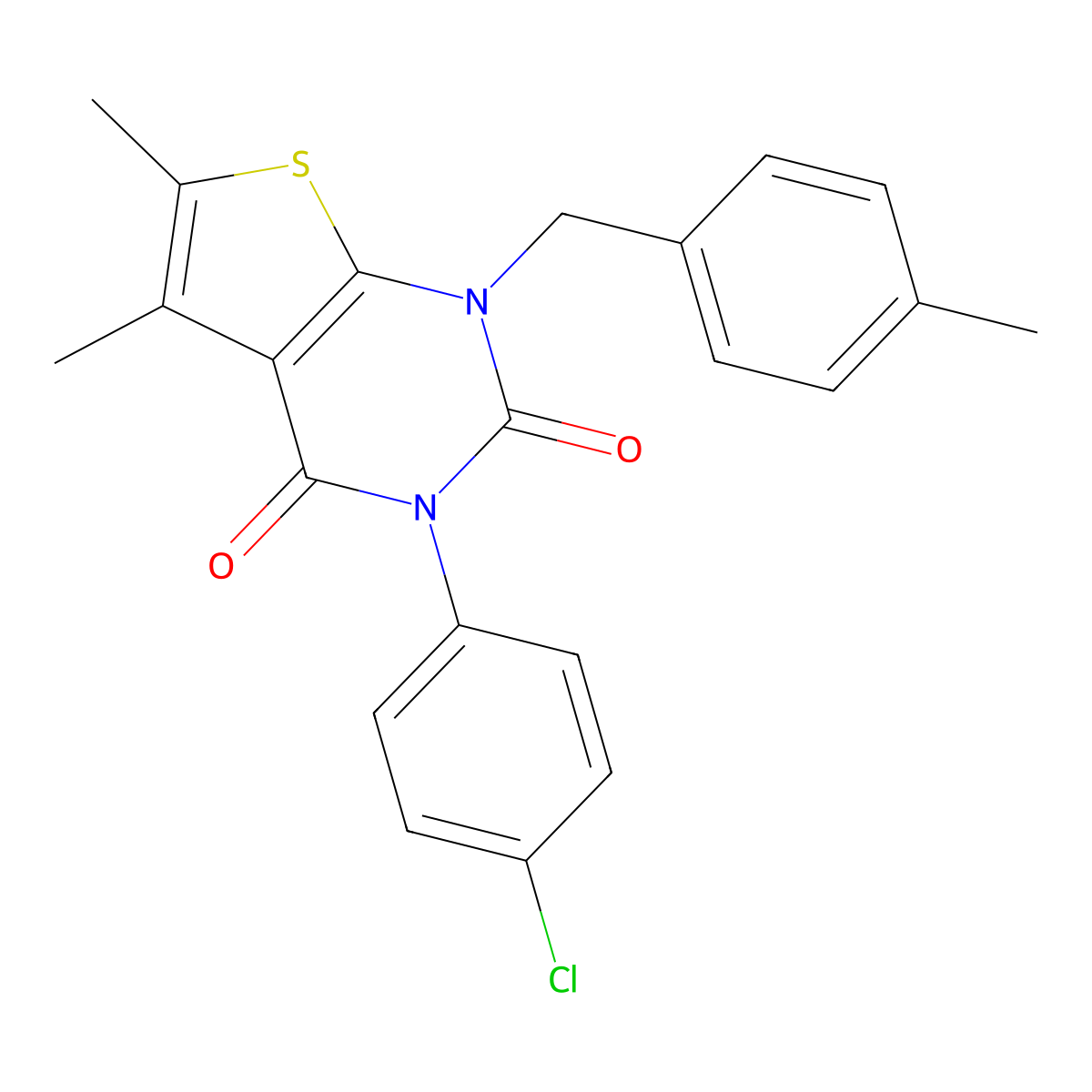 3-(4-chlorophenyl)-5,6-dimethyl-1-[(4-methylphenyl)methyl]-1H,2H,3H,4H-thieno[2,3-d]pyrimidine-2,4-dione molecular structure, CAS 687580-77-4