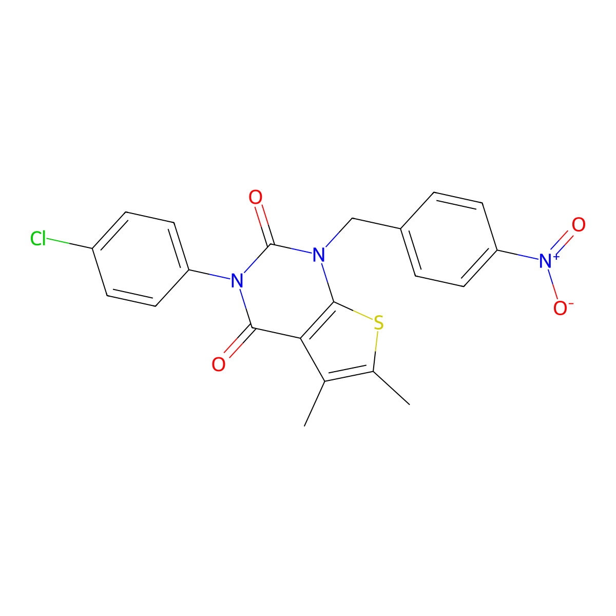 3-(4-chlorophenyl)-5,6-dimethyl-1-(4-nitrobenzyl)thieno[2,3-d]pyrimidine-2,4(1H,3H)-dione molecular structure, CAS 687580-87-6