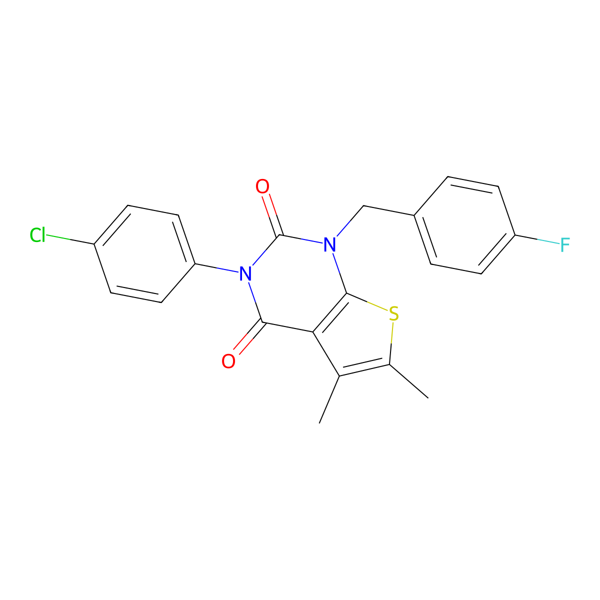 3-(4-chlorophenyl)-1-[(4-fluorophenyl)methyl]-5,6-dimethyl-1H,2H,3H,4H-thieno[2,3-d]pyrimidine-2,4-dione molecular structure, CAS 687580-88-7