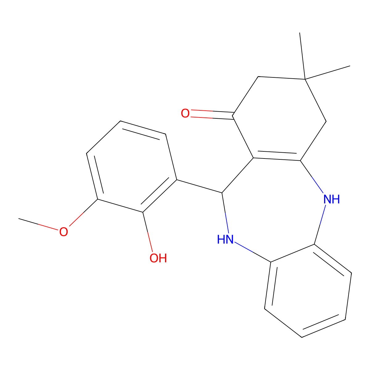 6-(2-hydroxy-3-methoxyphenyl)-9,9-dimethyl-6,8,10,11-tetrahydro-5H-benzo[b][1,4]benzodiazepin-7-one molecular structure, CAS 687580-90-1