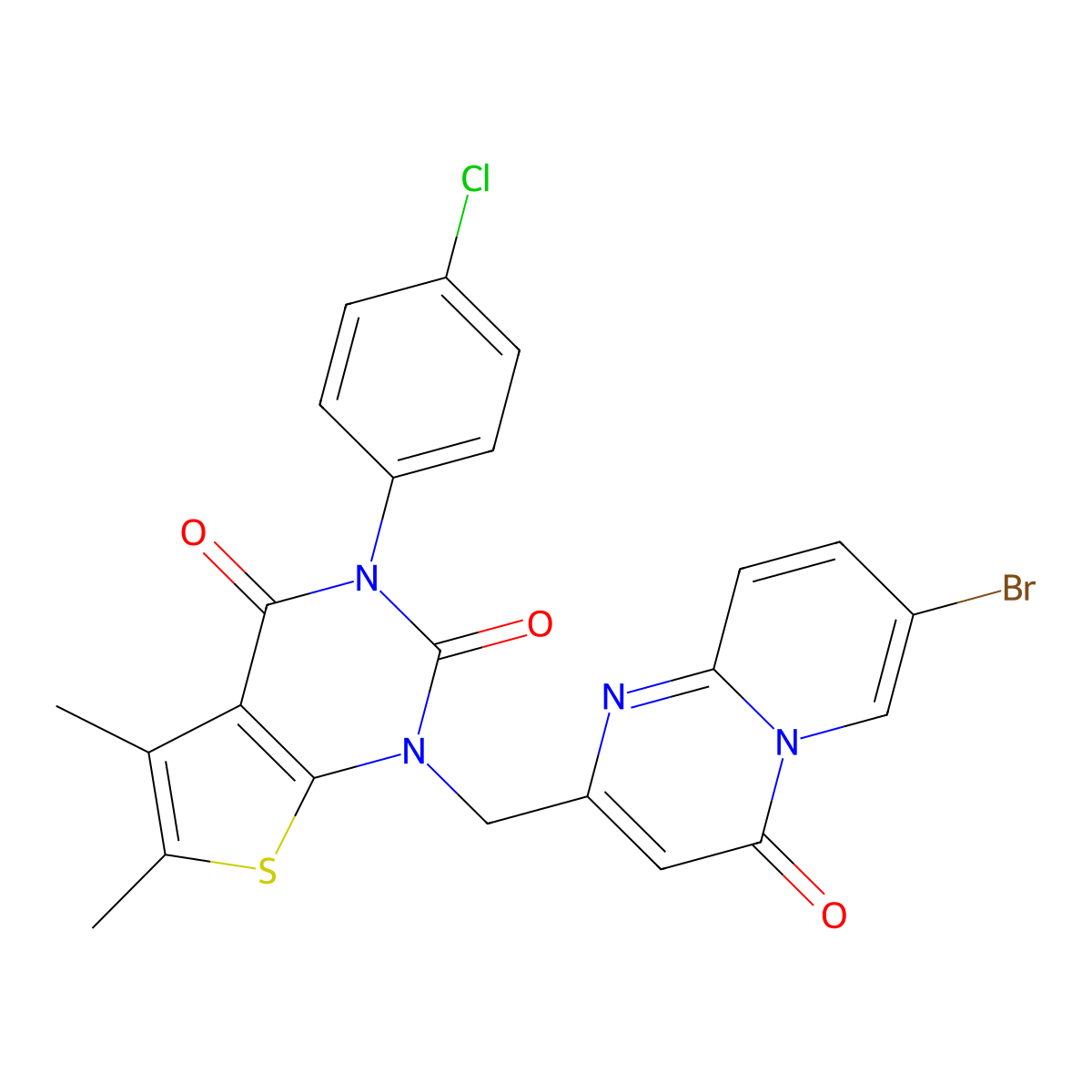 1-[(7-Bromo-4-oxopyrido[1,2-a]pyrimidin-2-yl)methyl]-3-(4-chlorophenyl)-5,6-dimethylthieno[2,3-d]pyrimidine-2,4-dione molecular structure, CAS 687580-94-5