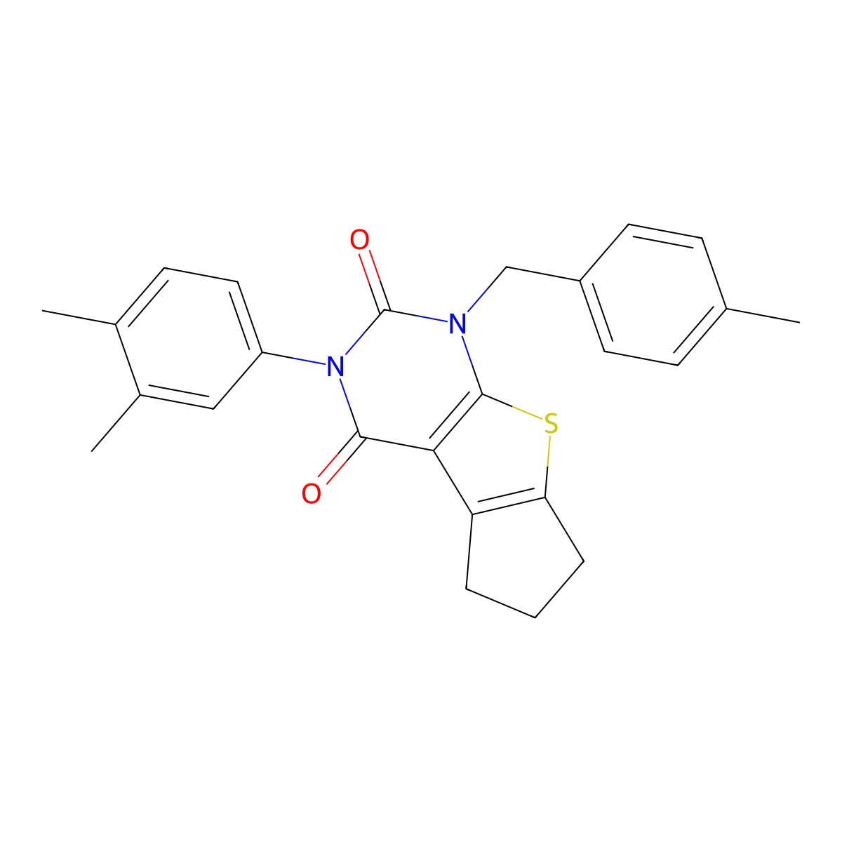 11-(3,4-Dimethylphenyl)-9-[(4-methylphenyl)methyl]-7-thia-9,11-diazatricyclo[6.4.0.0^{2,6}]dodeca-1(8),2(6)-diene-10,12-dione molecular structure, CAS 687581-36-8