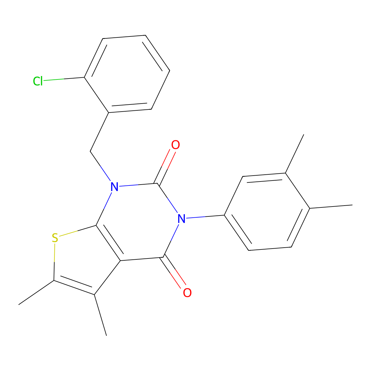 1-[(2-chlorophenyl)methyl]-3-(3,4-dimethylphenyl)-5,6-dimethyl-1H,2H,3H,4H-thieno[2,3-d]pyrimidine-2,4-dione molecular structure, CAS 687581-74-4