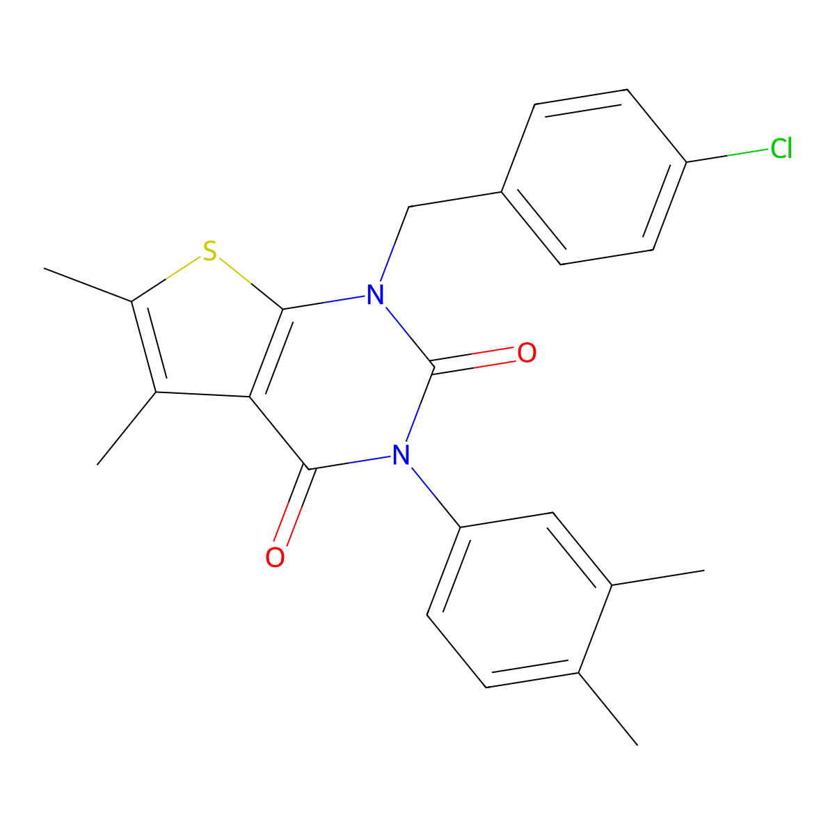 1-[(4-chlorophenyl)methyl]-3-(3,4-dimethylphenyl)-5,6-dimethyl-1H,2H,3H,4H-thieno[2,3-d]pyrimidine-2,4-dione molecular structure, CAS 687581-75-5