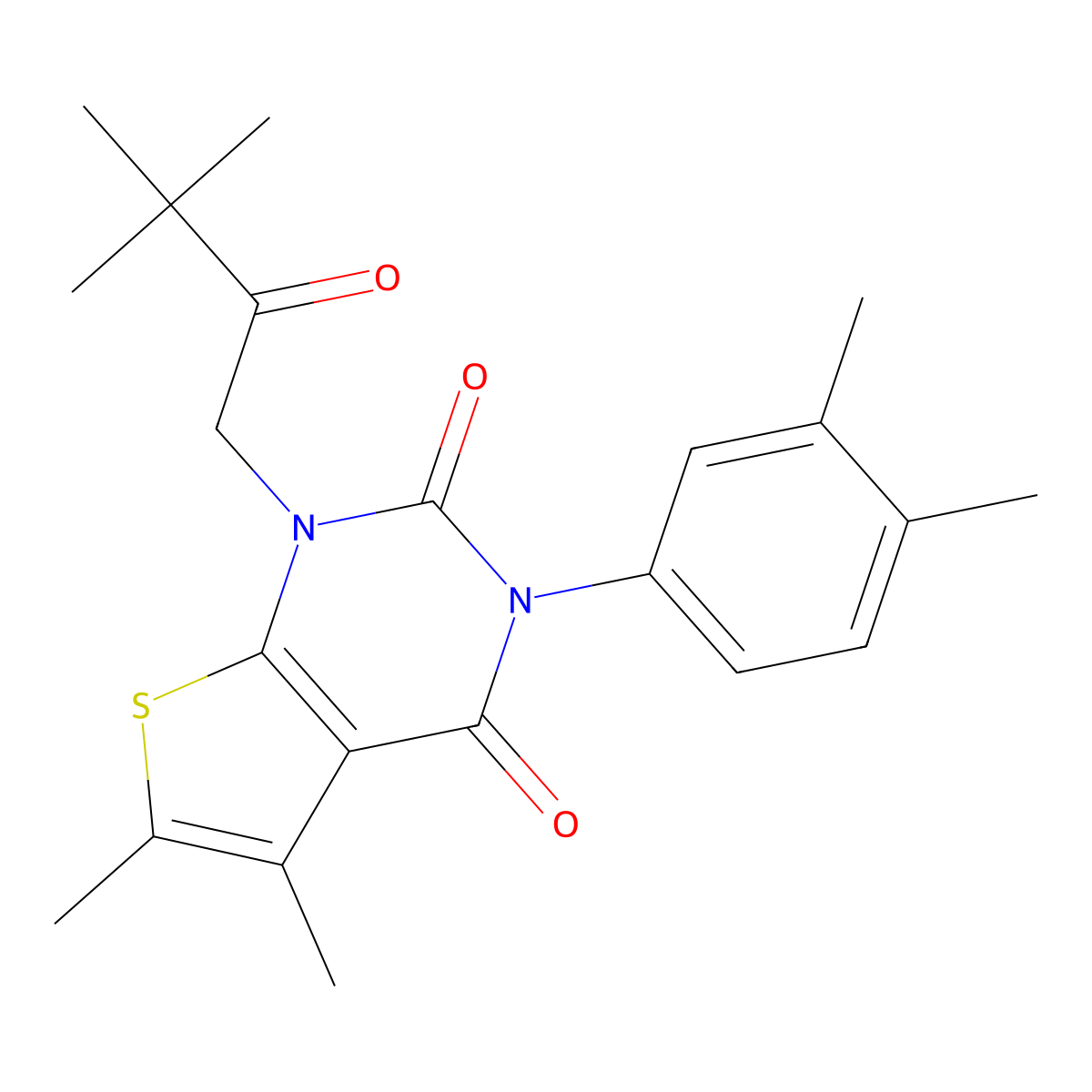 1-(3,3-dimethyl-2-oxobutyl)-3-(3,4-dimethylphenyl)-5,6-dimethyl-1H,2H,3H,4H-thieno[2,3-d]pyrimidine-2,4-dione molecular structure, CAS 687581-76-6