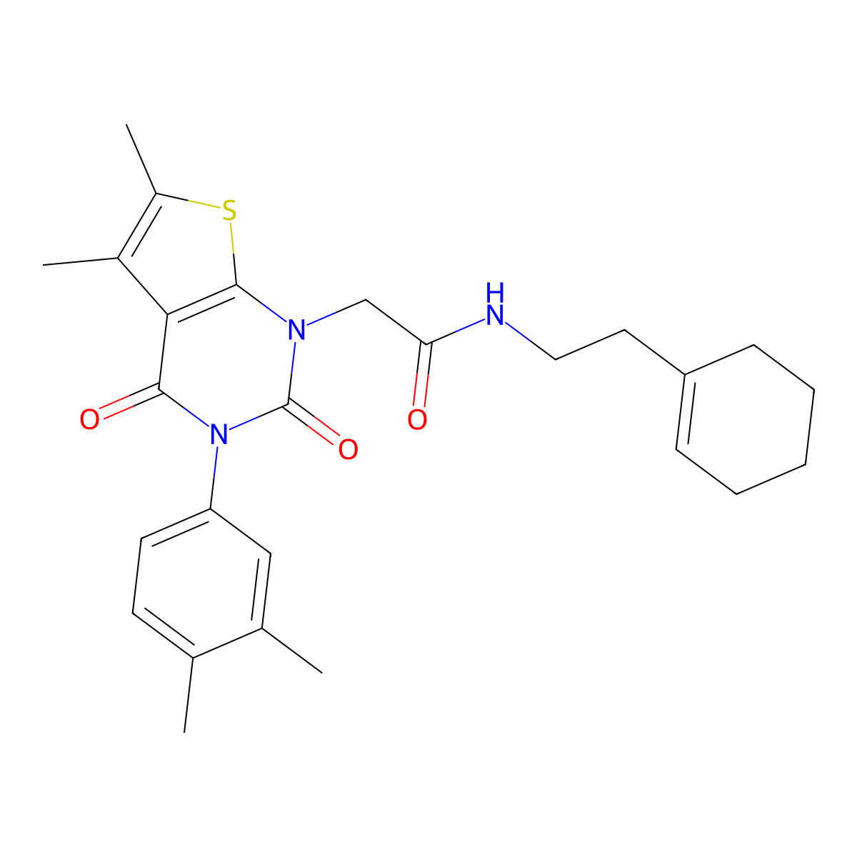 N-[2-(cyclohex-1-en-1-yl)ethyl]-2-[3-(3,4-dimethylphenyl)-5,6-dimethyl-2,4-dioxo-1H,2H,3H,4H-thieno[2,3-d]pyrimidin-1-yl]acetamide molecular structure, CAS 687581-84-6