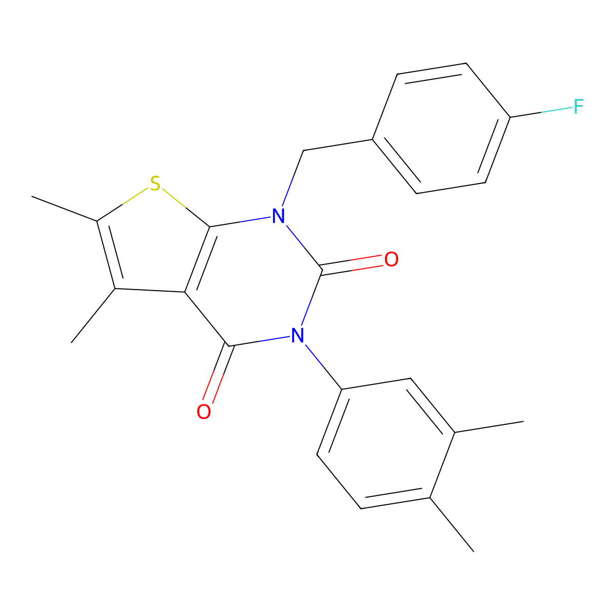 3-(3,4-dimethylphenyl)-1-[(4-fluorophenyl)methyl]-5,6-dimethyl-1H,2H,3H,4H-thieno[2,3-d]pyrimidine-2,4-dione molecular structure, CAS 687581-87-9
