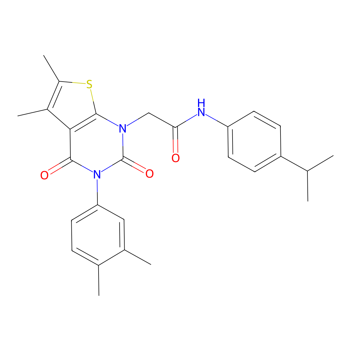 2-[3-(3,4-dimethylphenyl)-5,6-dimethyl-2,4-dioxo-1H,2H,3H,4H-thieno[2,3-d]pyrimidin-1-yl]-N-[4-(propan-2-yl)phenyl]acetamide molecular structure, CAS 687581-92-6