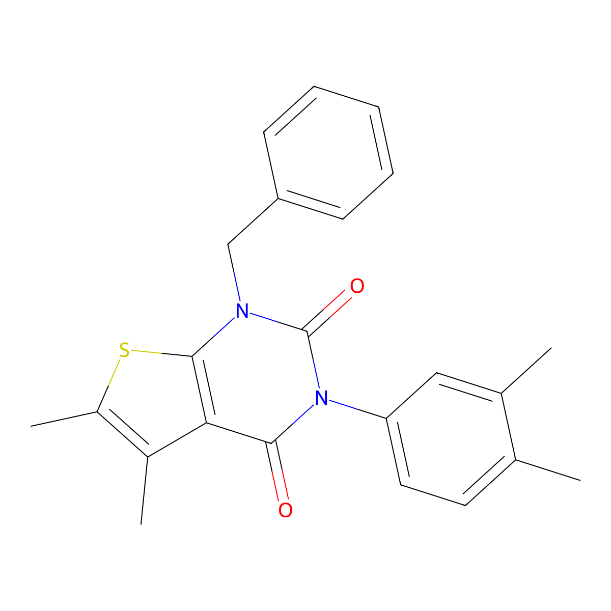 1-benzyl-3-(3,4-dimethylphenyl)-5,6-dimethyl-1H,2H,3H,4H-thieno[2,3-d]pyrimidine-2,4-dione molecular structure, CAS 687581-93-7