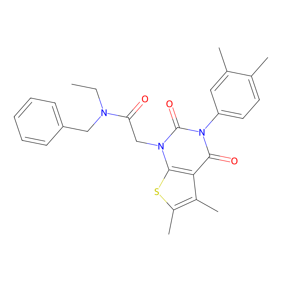 N-benzyl-2-(3-(3,4-dimethylphenyl)-5,6-dimethyl-2,4-dioxo-3,4-dihydrothieno[2,3-d]pyrimidin-1(2H)-yl)-N-ethylacetamide molecular structure, CAS 687582-20-3