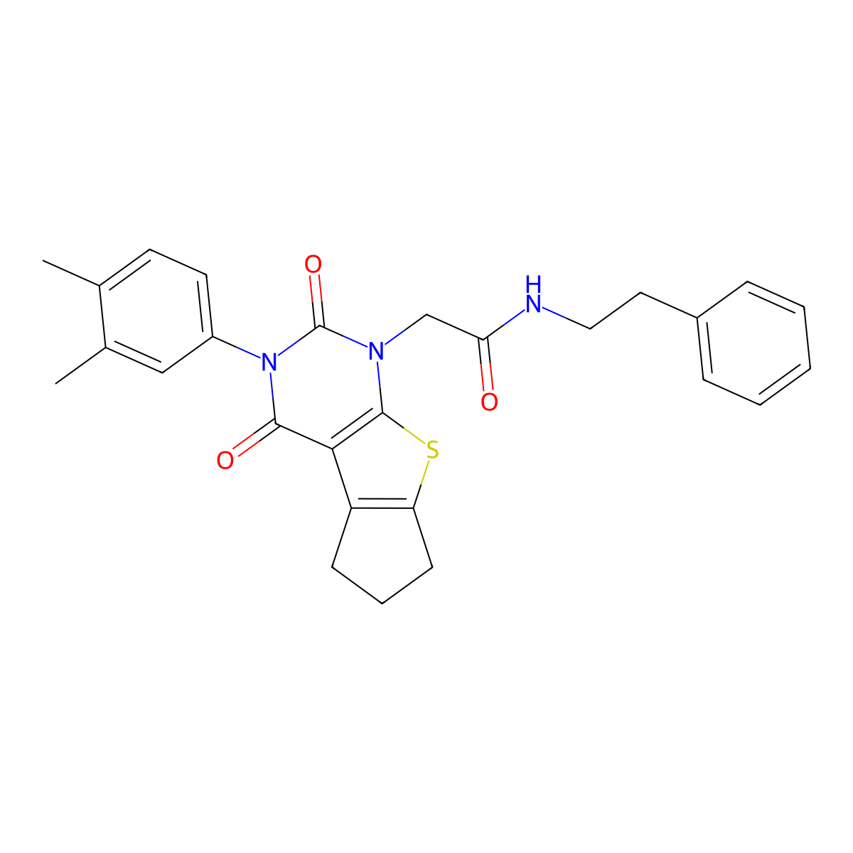 2-[11-(3,4-dimethylphenyl)-10,12-dioxo-7-thia-9,11-diazatricyclo[6.4.0.0^{2,6}]dodeca-1(8),2(6)-dien-9-yl]-N-(2-phenylethyl)acetamide molecular structure, CAS 687582-23-6