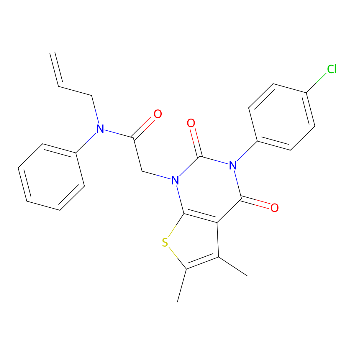 N-allyl-2-(3-(4-chlorophenyl)-5,6-dimethyl-2,4-dioxo-3,4-dihydrothieno[2,3-d]pyrimidin-1(2H)-yl)-N-phenylacetamide molecular structure, CAS 687582-28-1