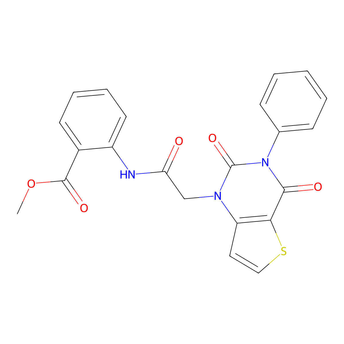 methyl 2-(2-{2,4-dioxo-3-phenyl-1H,2H,3H,4H-thieno[3,2-d]pyrimidin-1-yl}acetamido)benzoate molecular structure, CAS 687582-94-1