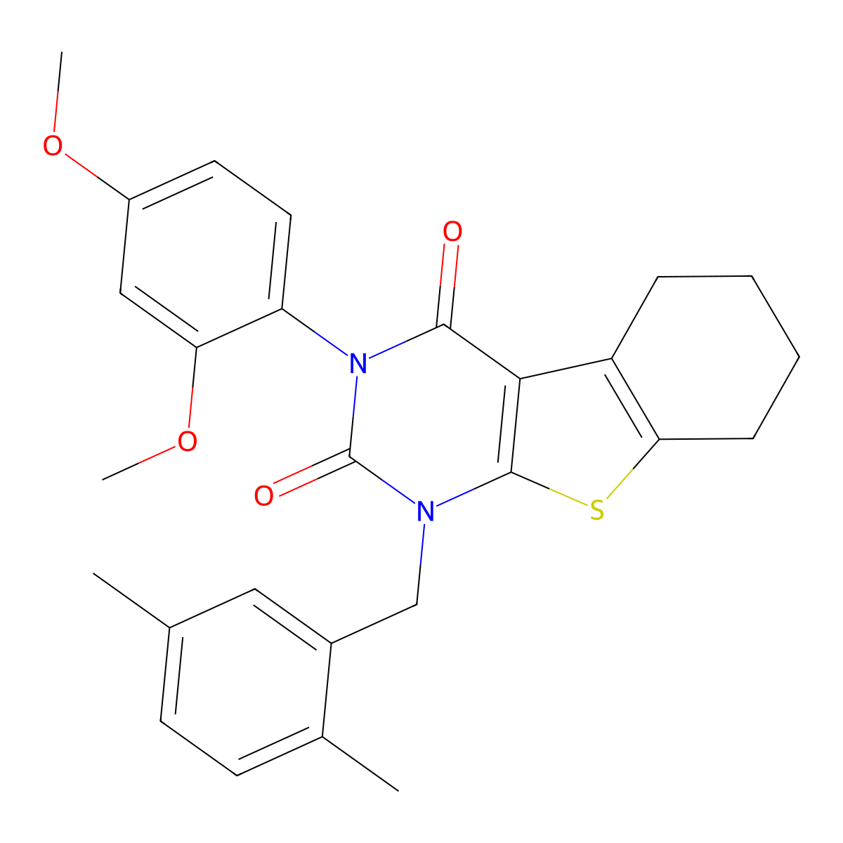 4-(2,4-Dimethoxyphenyl)-6-[(2,5-dimethylphenyl)methyl]-8-thia-4,6-diazatricyclo[7.4.0.0^{2,7}]trideca-1(9),2(7)-diene-3,5-dione molecular structure, CAS 687583-43-3