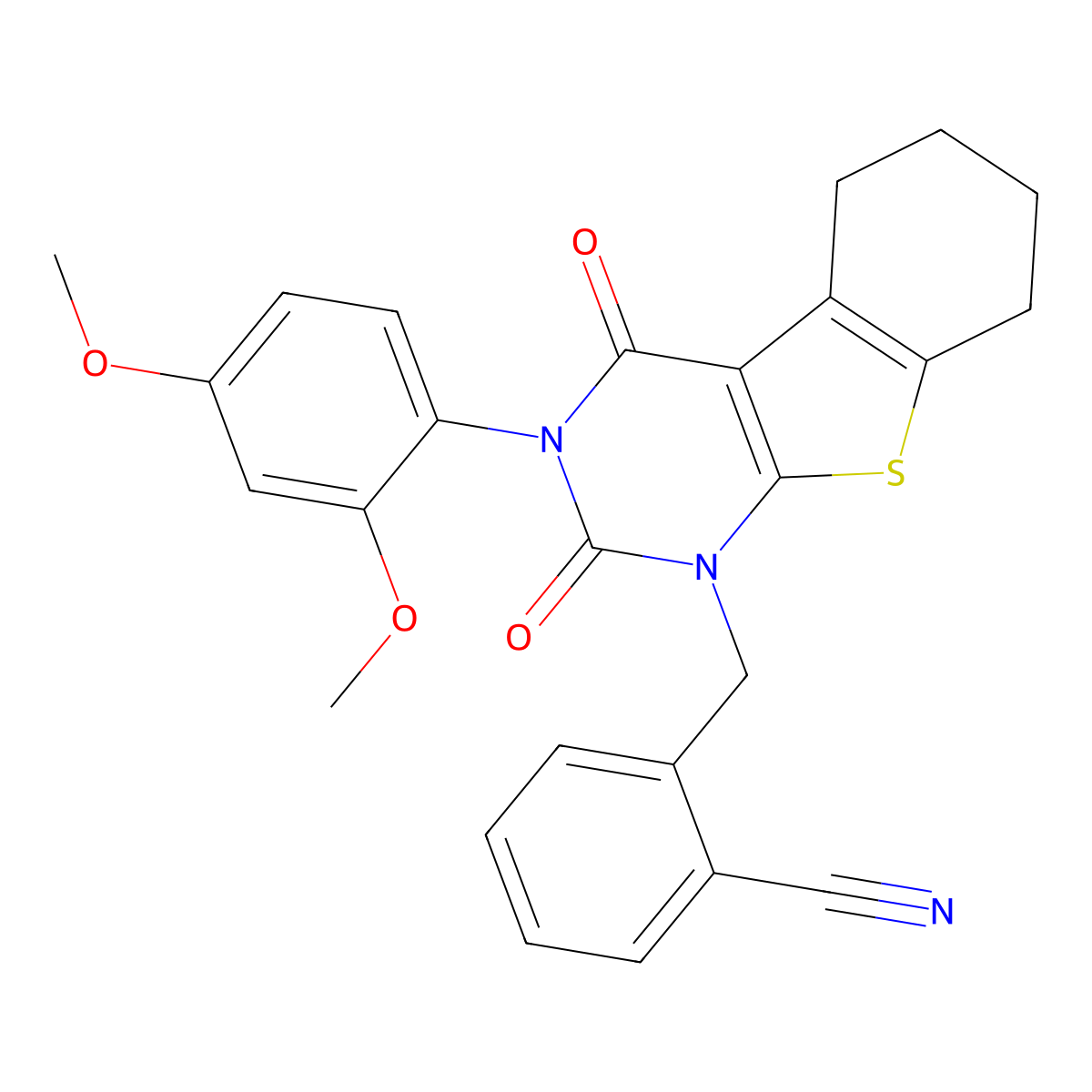 2-{[3-(2,4-dimethoxyphenyl)-2,4-dioxo-3,4,5,6,7,8-hexahydro[1]benzothieno[2,3-d]pyrimidin-1(2H)-yl]methyl}benzonitrile molecular structure, CAS 687583-67-1