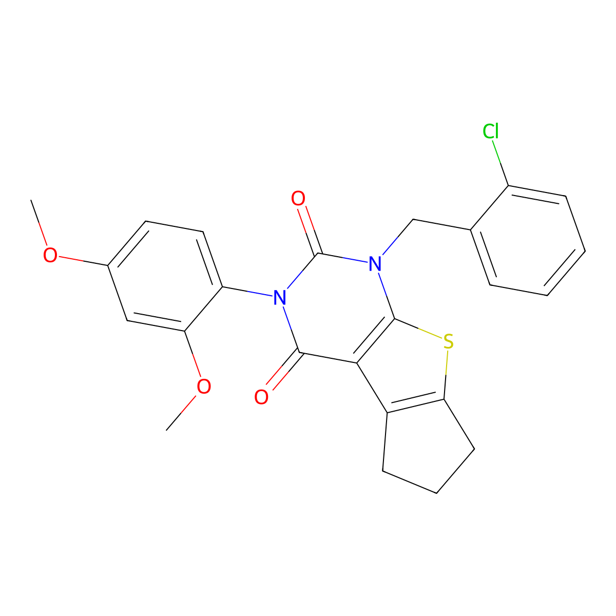 1-(2-chlorobenzyl)-3-(2,4-dimethoxyphenyl)-6,7-dihydro-1H-cyclopenta[4,5]thieno[2,3-d]pyrimidine-2,4(3H,5H)-dione molecular structure, CAS 687583-72-8