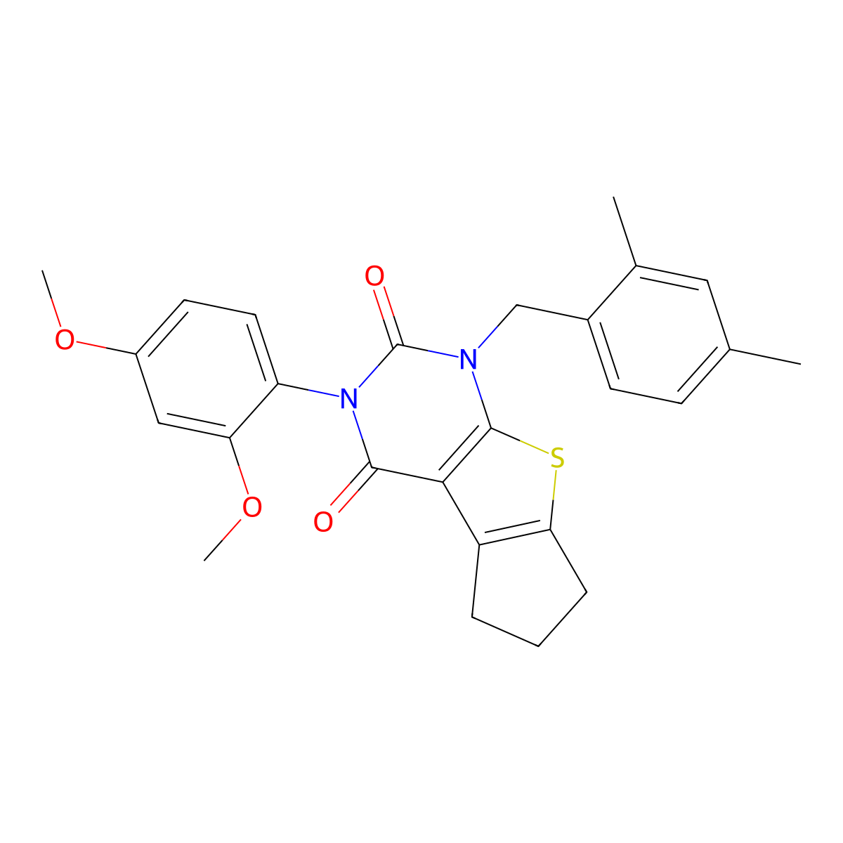 3-(2,4-dimethoxyphenyl)-1-(2,4-dimethylbenzyl)-1,5,6,7-tetrahydro-2H-cyclopenta[4,5]thieno[2,3-d]pyrimidine-2,4(3H)-dione molecular structure, CAS 687584-30-1